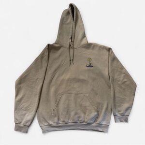 Women Taupe Hooded Sweatshirt with Minimal Graphic